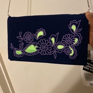 NWT bmj  studio women,s navy blue purple green color crossbody bag